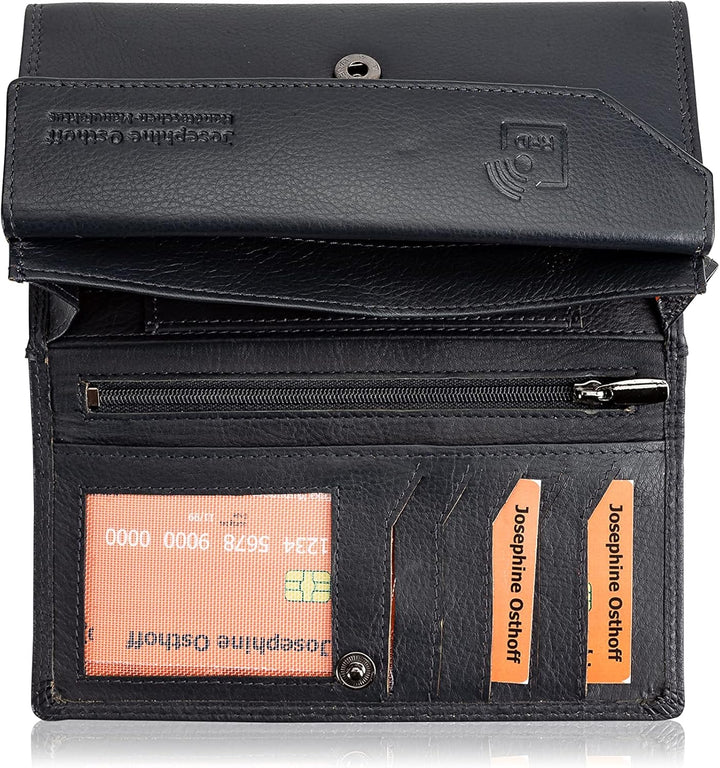 Josephine Osthoff Geldbörse Damen Leder Länglich Portemonnaie mit Reissverschluss KleinGeldbörse Kre