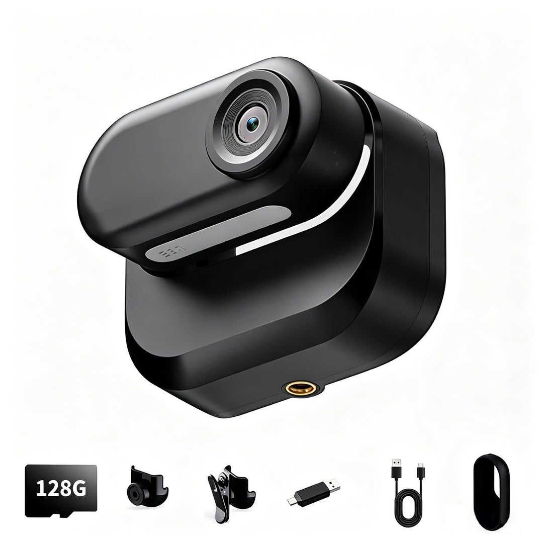 128GB Sportkamera Wasserdicht 1080P Tragbare Kamera mit 360° Drehbarem Clip, Bodycam Körperkamera Mi