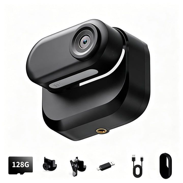 128GB Sportkamera Wasserdicht 1080P Tragbare Kamera mit 360° Drehbarem Clip, Bodycam Körperkamera Mi