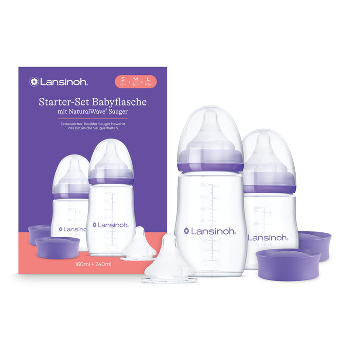 Lansinoh Babyflaschen Starter Set - Babyflasche in 160 ml & 240 ml - NaturalWave Sauger Grösse S, M,