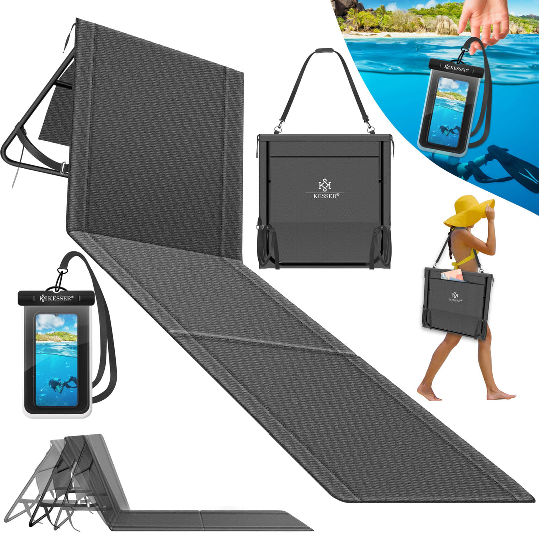 KESSER® Klappbare Strandmatte mit Verstellbarer Rückenlehne – Faltbare Strandliege mit Tragegurt, wa
