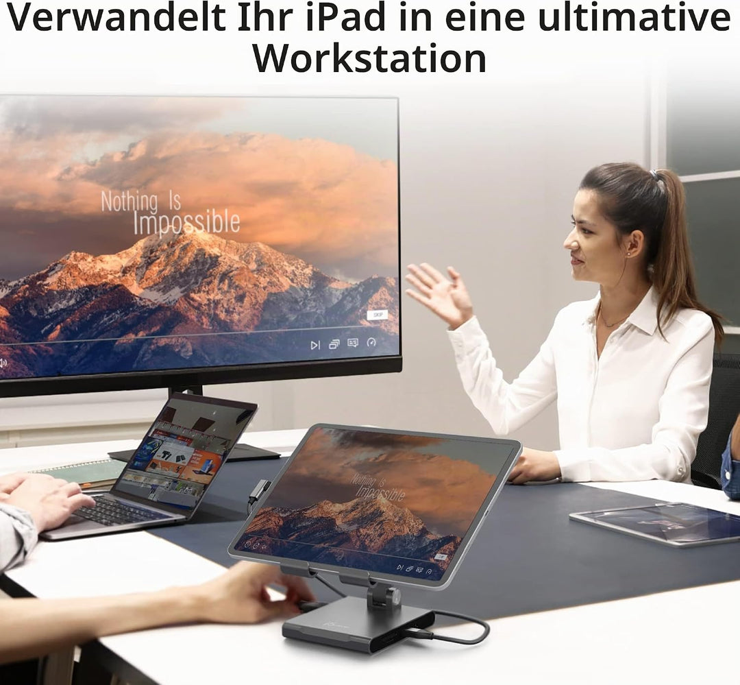 j5create Verstellbarer Tablet-Ständer mit USB Typ C Docking Station für iPad Pro/Air/Mini : 4K60 HDM