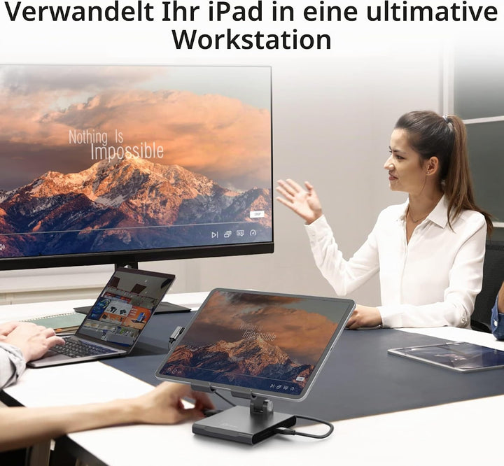 j5create Verstellbarer Tablet-Ständer mit USB Typ C Docking Station für iPad Pro/Air/Mini : 4K60 HDM