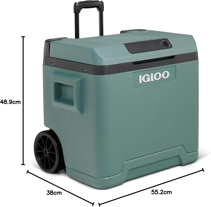 IGLOO elektrische Kühlbox IE42 mit Telekop-Griff und Rollen für Auto und Steckdose, 42 L, 12V und 23