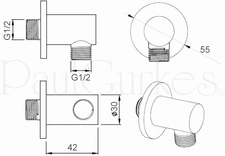 Wandanschlussbogen Brausebogen Schlauchanschluss rund massiv Messing Aussengewinde 1/2 Zoll Rund 1,