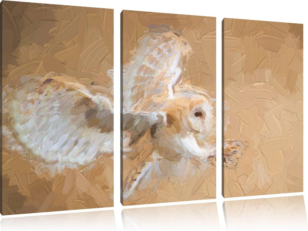 Pixxprint Fliegende Eule bei der Jagd als Leinwandbild/Grösse: 3 Teilig (120x80 cm) cm/Wandbild/Kuns