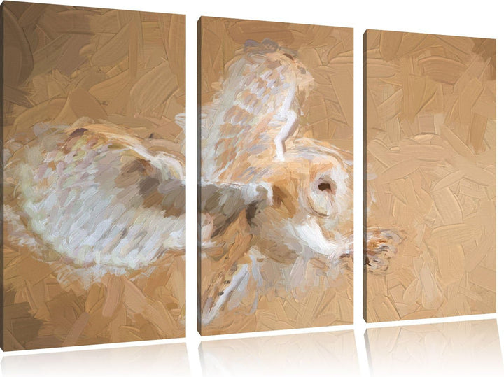 Pixxprint Fliegende Eule bei der Jagd als Leinwandbild/Grösse: 3 Teilig (120x80 cm) cm/Wandbild/Kuns