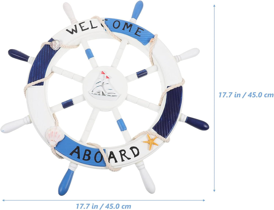 VOSAREA Steuerrad Holz WELCOME Nautische Maritime Deko Schiff Lenkrad mit Muschel Seestern 45cm