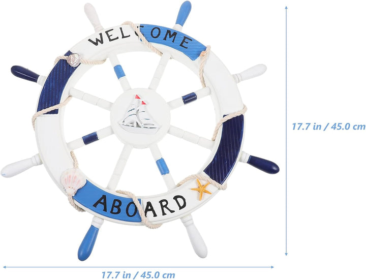 VOSAREA Steuerrad Holz WELCOME Nautische Maritime Deko Schiff Lenkrad mit Muschel Seestern 45cm