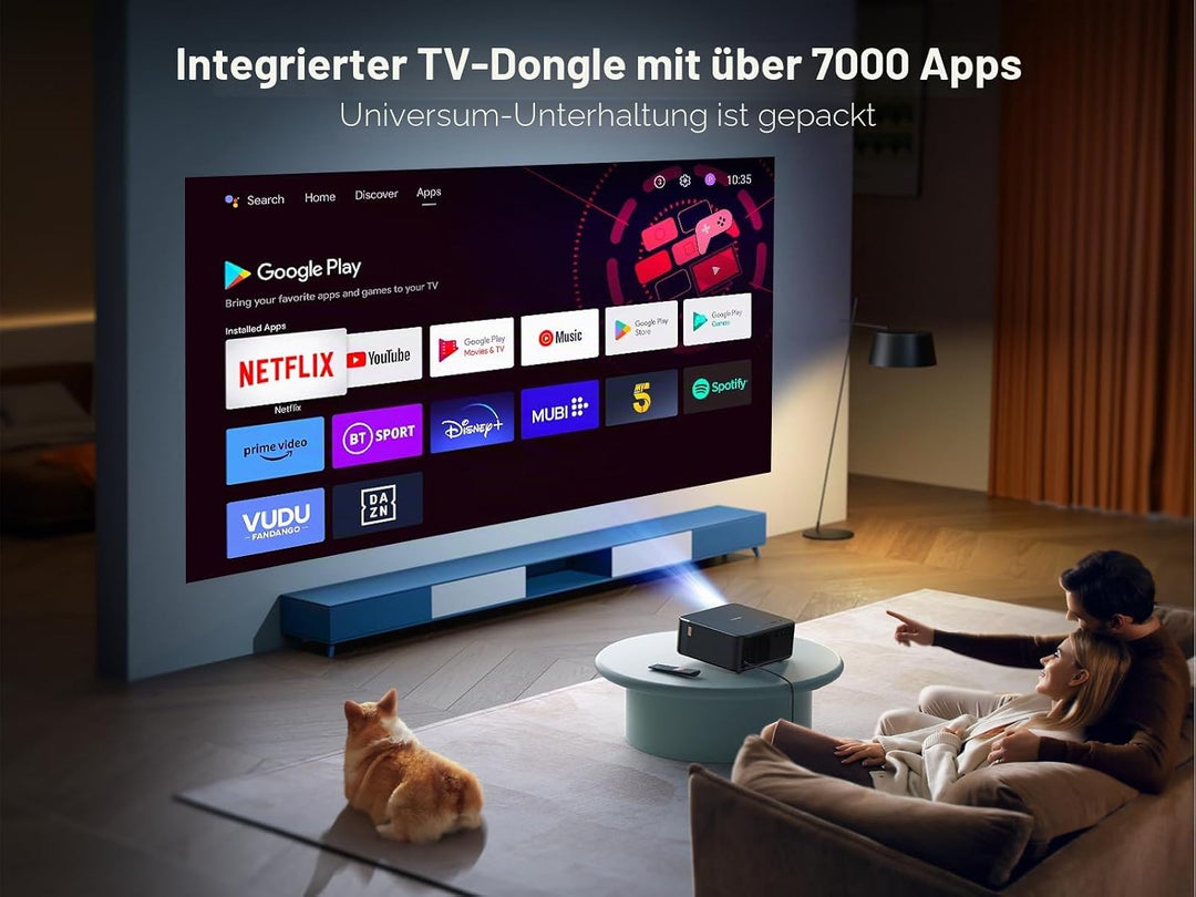 Beamer 4K Heimkino mit Sound by JBL, Dolby Audio, Android TV 12.0, NFC Screencast, Autofokus, Auto T