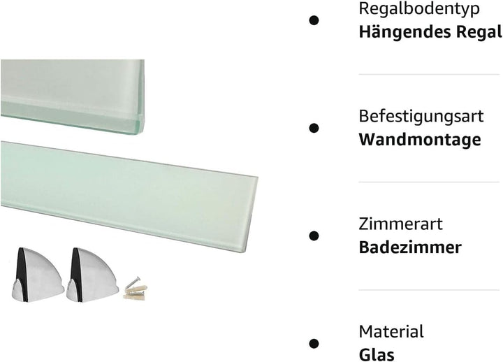 Euro Tische Wandregal aus Glas - 70 x 17,8 cm - Badregal - Duschregal mit 6mm ESG Sicherheitsglas un