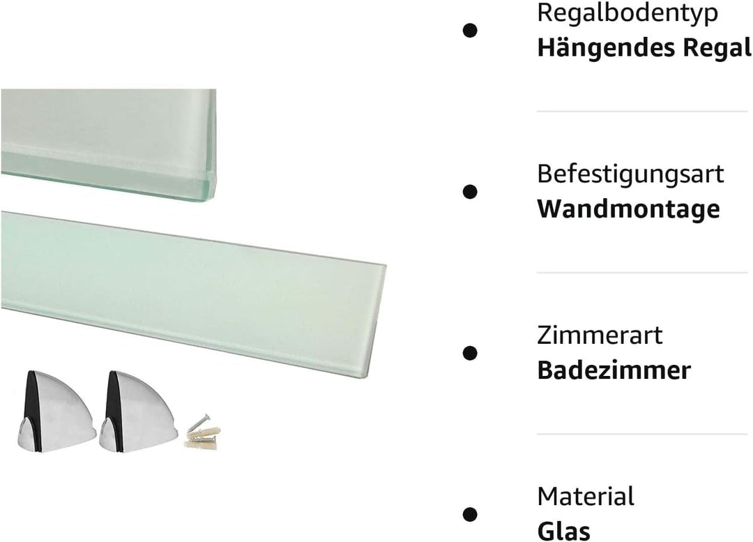 Euro Tische HOOZ Glasregal aus Sicherheitsglas 40 x 18 x 0,6 cm mit Halterung weiss 40 cm Weiss, 40