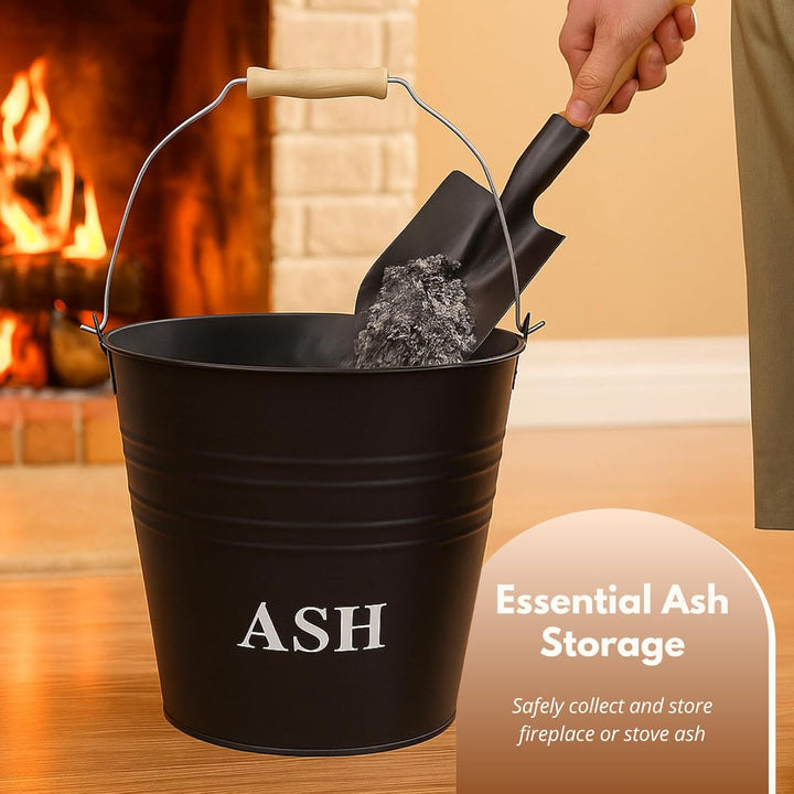 Ascheeimer aus Metall, Eimer mit Deckel, dunkelgrau, 12 Liter, ideal als Kamin, Holzofen und Grill Z