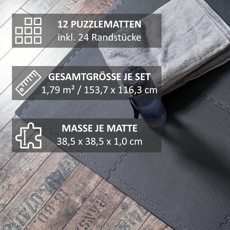 bonsport 12-60 Stück Bodenschutzmatte Fitness 40x40 cm - Sportmatte Puzzle Unterlage Hantelbank Gerä