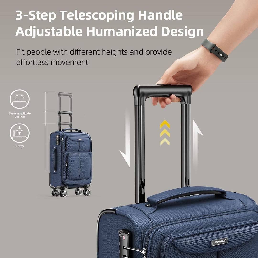 SHOWKOO Kofferset 3 Teilig Stoffkoffer Weichschale Erweiterbar Reisekoffer Leicht Haltbar Trolley Ha