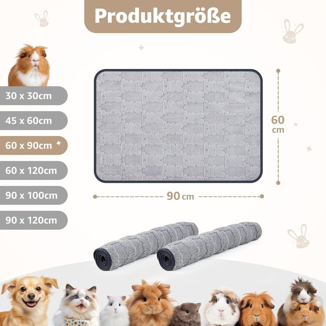 90x60cm Pipipads für Meerschweinchen & Pipi Matte für Kaninchen - Waschbare, saugstarke Unterlage mi