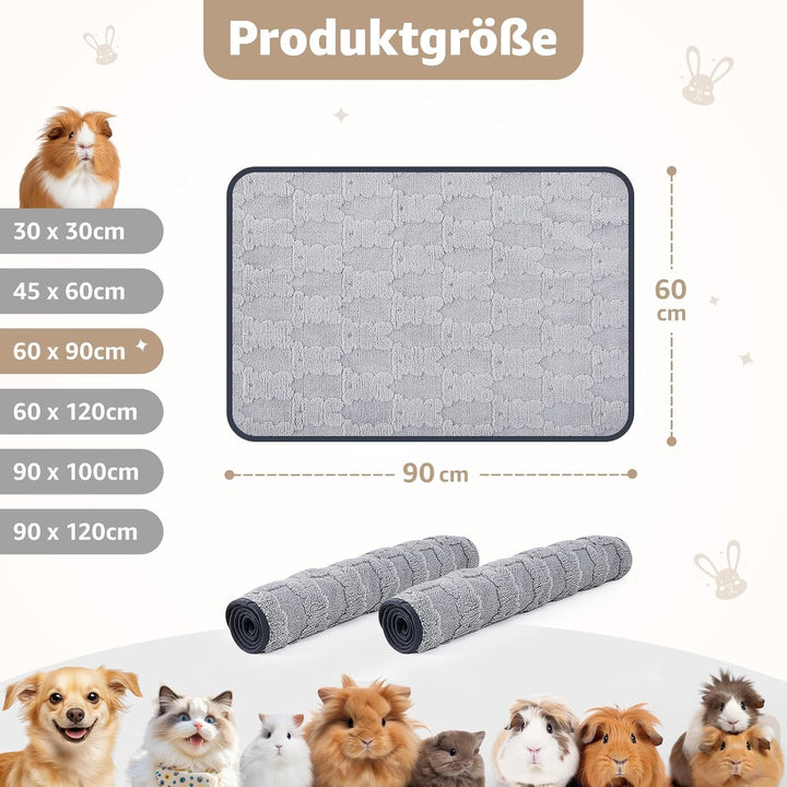 90x60cm Pipipads für Meerschweinchen & Pipi Matte für Kaninchen - Waschbare, saugstarke Unterlage mi