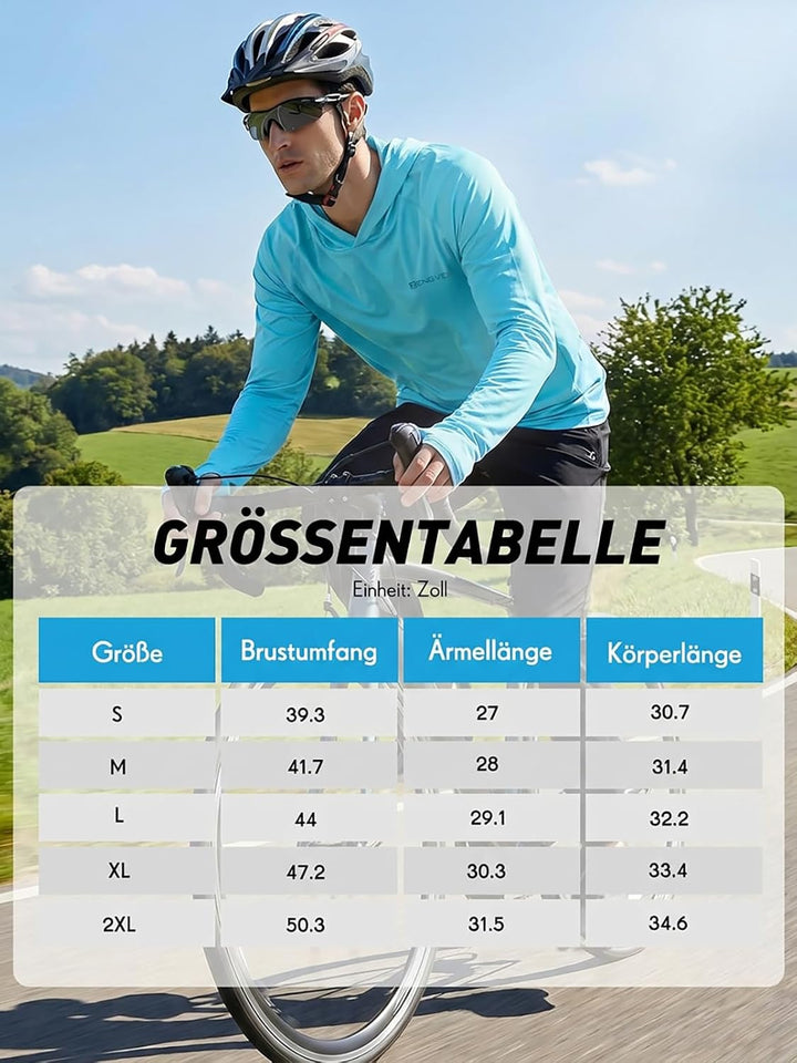 HUAKANG Herren Langarm Rashguard Kapuzenpullover UPF50+ Shirt Rashguard Angelbekleidung UV Sonnensch