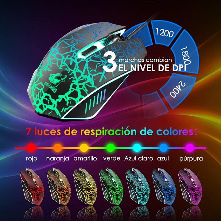 ZIYOU LANG T13 Gaming-Tastatur und Maus-Set [Spanisches QWERTY-Layout], 104 Tasten mit Rainbow LED B
