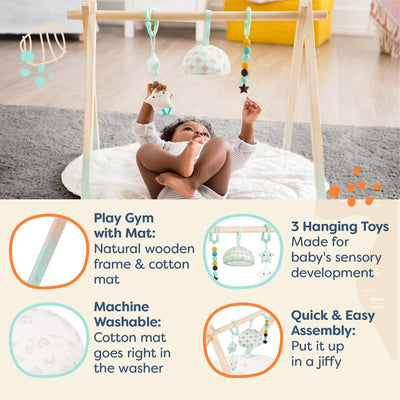B. baby – Spielbogen aus Holz mit Krabbeldecke – Spieldecke für Babys und Neugeborene – 3 Sensorik B