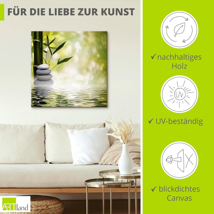 ARTland Leinwandbilder Wandbild Bild Leinwand 70x70 cm Asien Zen Wellness Spa Wasser Bambus Steine G