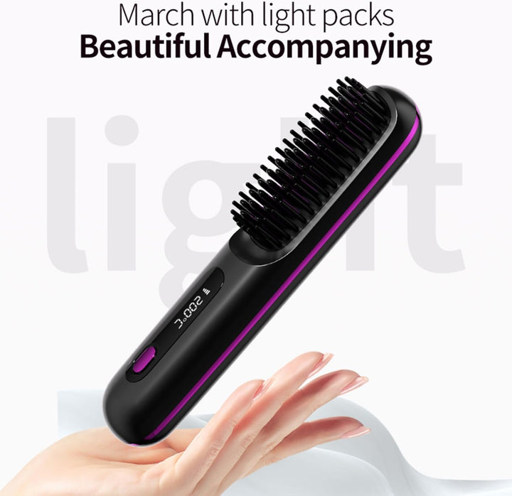 Go Brush Pro – Tragbare, kabellose Mini-Haarglätterbürste für Frauen mit LCD-Temperaturanzeige, 2000