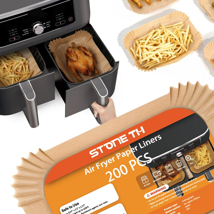 200 Stück Backpapier für Heissluftfritteuse Ninja Dual, Stone TH Airfryer mit Doppelkammer Pergament
