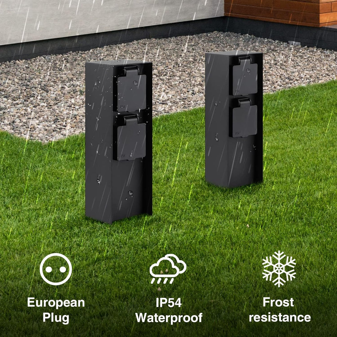 Gartensteckdosensäule mit 2 Steckdosen, max. 3680W, IP44, Aluminium Aussensteckerdose, für den Ausse