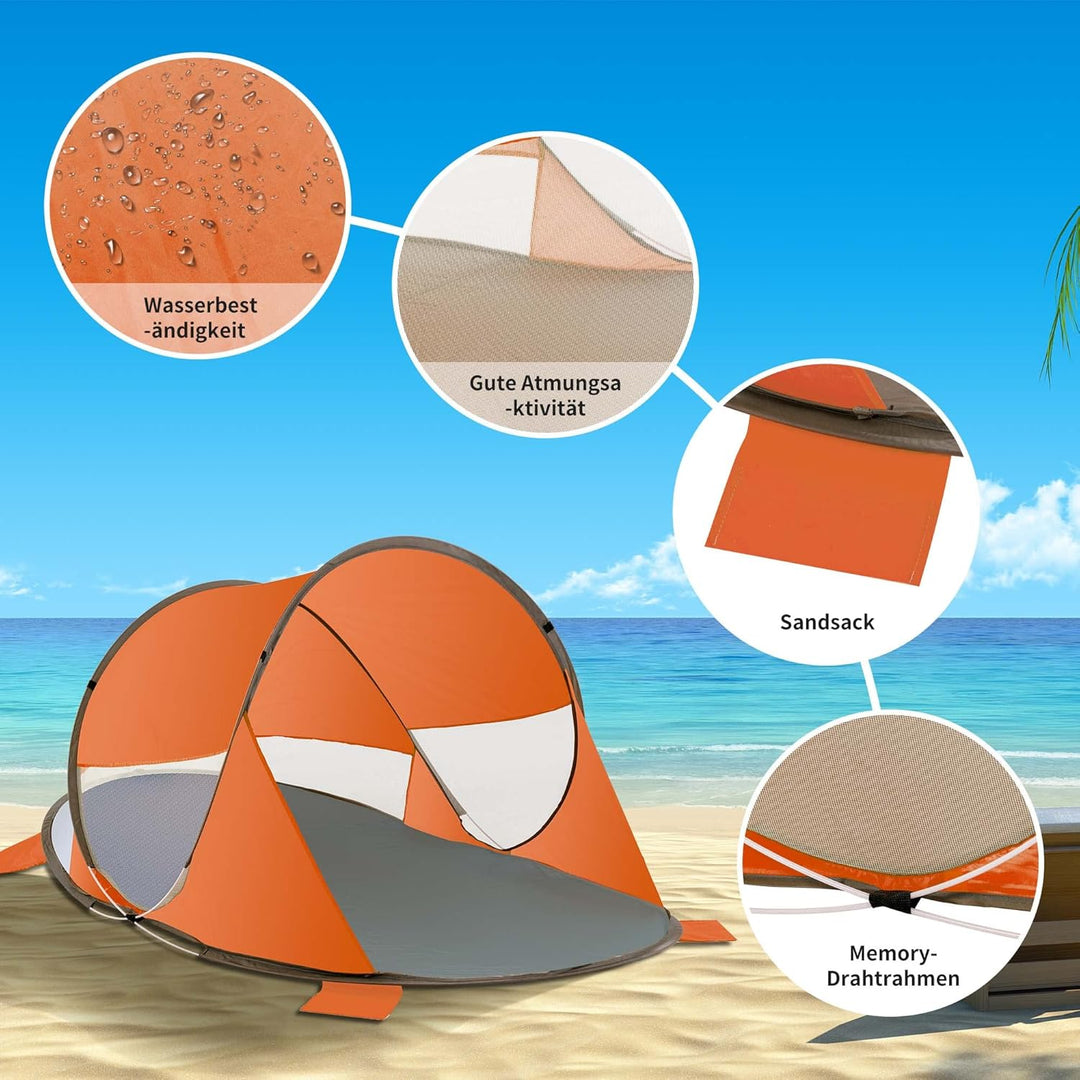 Duhome Strandmuschel Pop Up, Strandzelt für 1-3 Personen Tragbar Beach Zelt mit UV-Schutz Einfacher