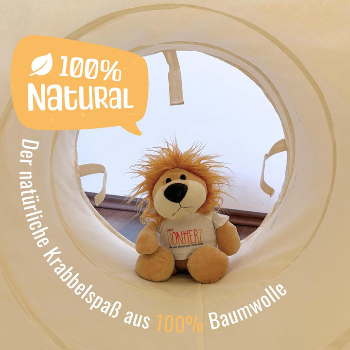 LIONHERZ® Spieltunnel für Kinder aus 100% Baumwolle mit Klettverschlüssen | Krabbeltunnel für Baby [