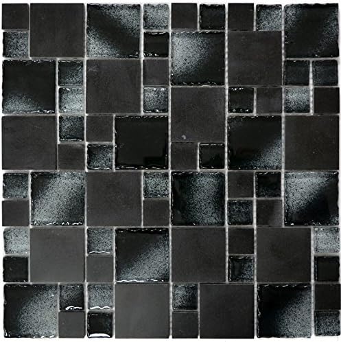 Mosaik Fliese schwarz Kombination Glasmosaik schwarz für WAND BAD WC KÜCHE FLIESENSPIEGEL THEKENVERK