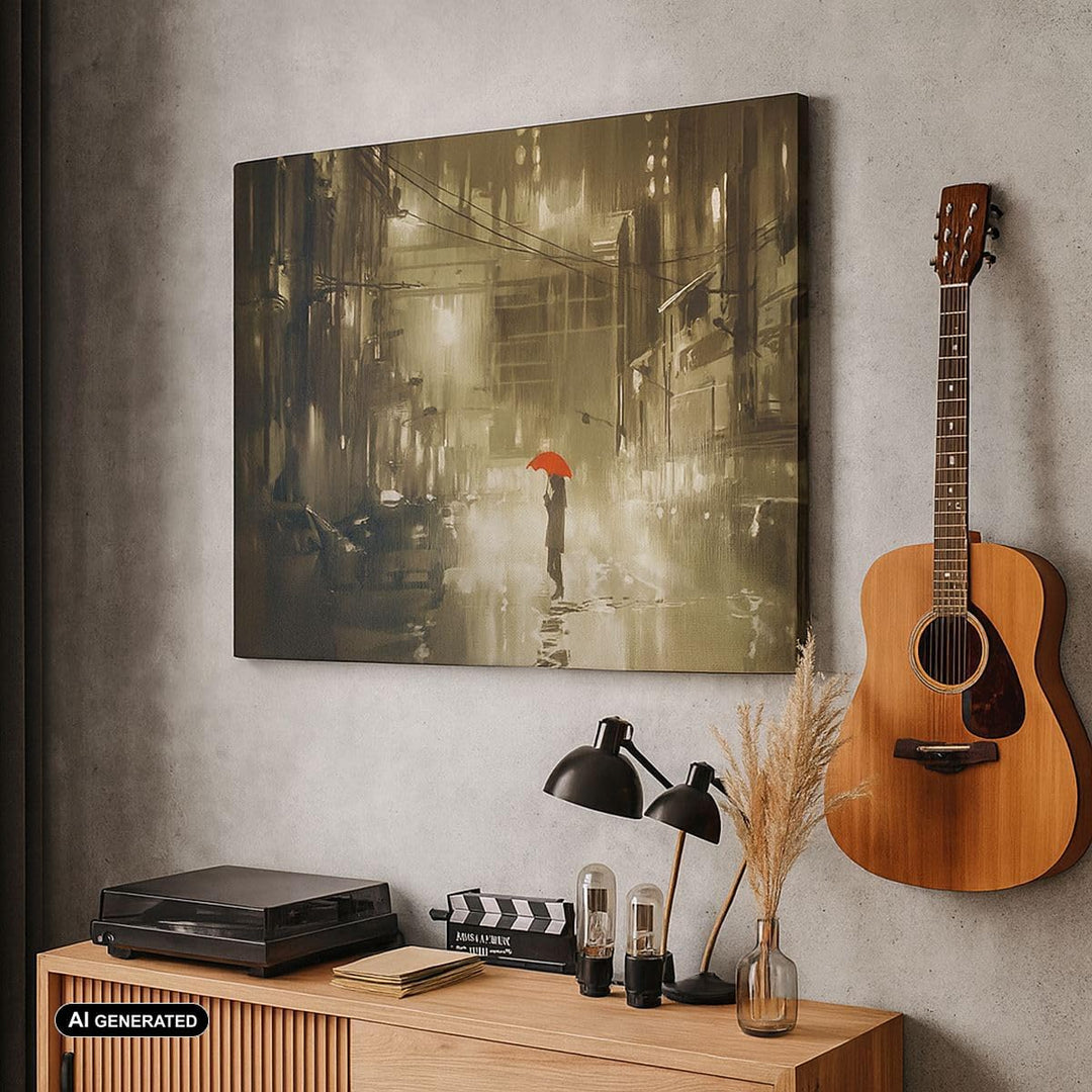 Bilder auf Leinwand Illustration Katastrophe Städtische Strasse Regen Leinwandbild 70x50cm Wandbilde
