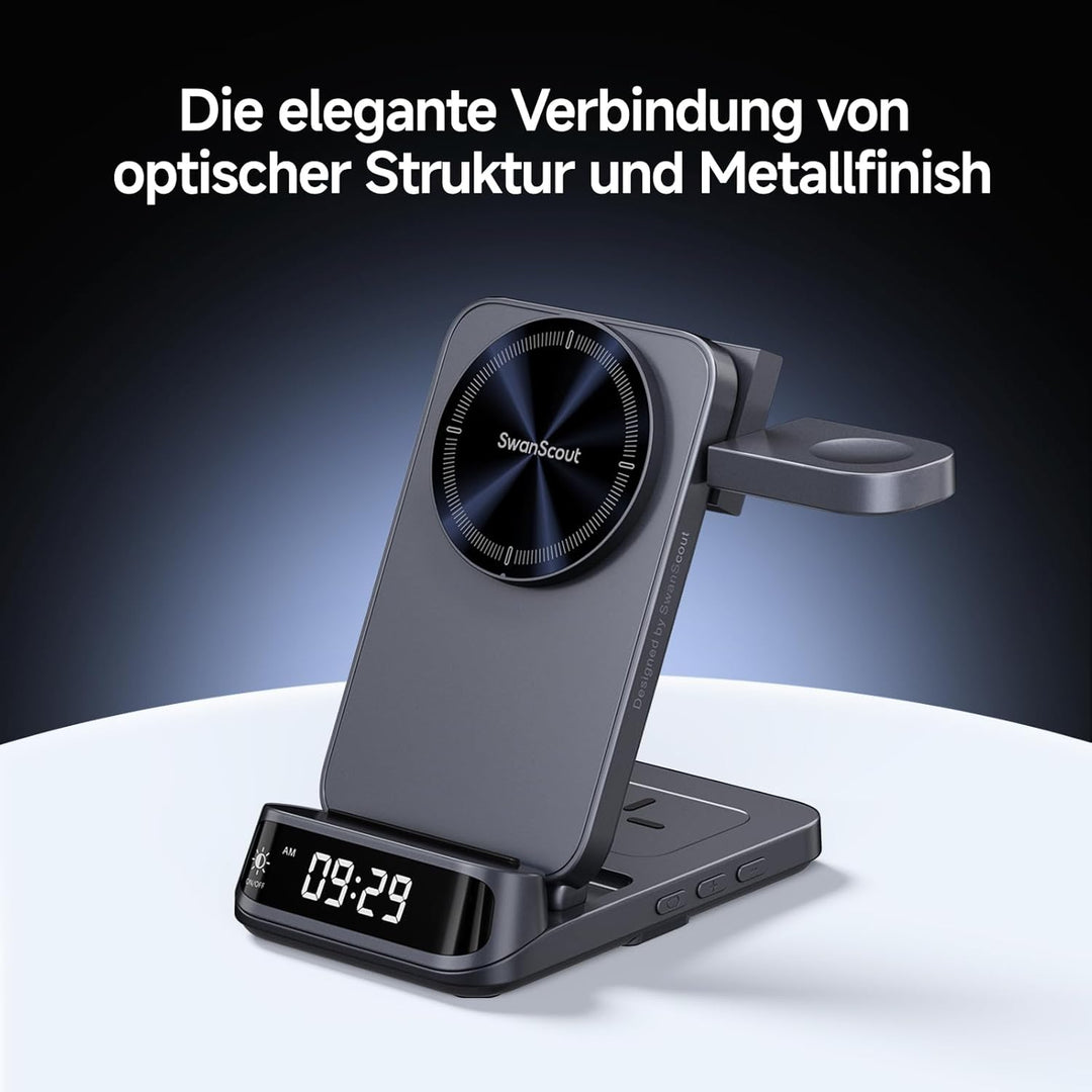 SwanScout 708M Induktive Ladestation, Faltbares 3 IN 1 Magnetisches Ladegerät für Apple Watch und iP