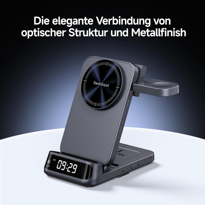 SwanScout 708M Induktive Ladestation, Faltbares 3 IN 1 Magnetisches Ladegerät für Apple Watch und iP