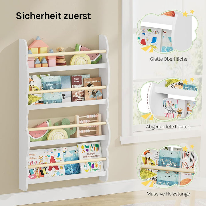 WOLTU Kinder Bücherregal Wand, Bücher-Organizer mit 4 Ablagen, Kinderregal für Buchaufbewahrung, Wan
