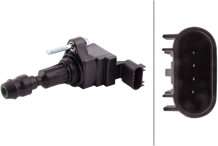 HELLA 5DA 358 000-121 Zündspule - 12V - 4-polig - Kerzenschachtzündspule - geschraubt