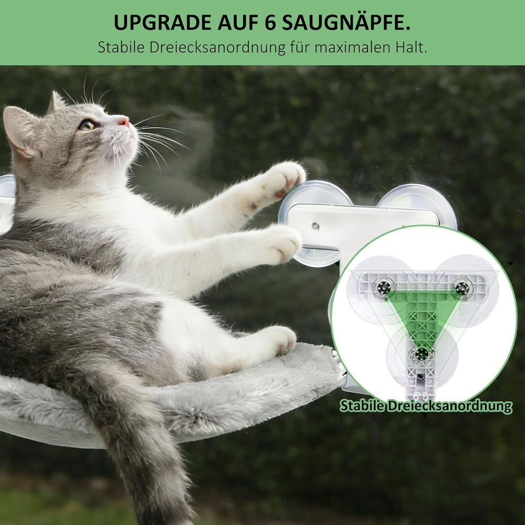 Katzen Hängematte Fensterliege mit 6 Starken Saugnäpfen,Faltbares Katzen Fensterbett, 52x30cm Grau –