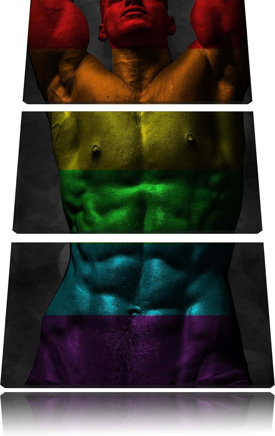 Pixxprint Sixpack Body Mann Regenbogen 3-Teiler Leinwandbild 120x80 Bild auf Leinwand