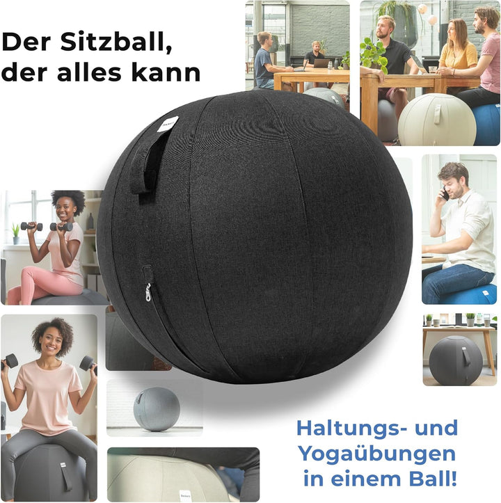 Sitzball Büro Ergonomisch 55 cm, Ergonomische Sitzmöbel für Büro und Heimbüro, Langlebiger Stoff, Gy