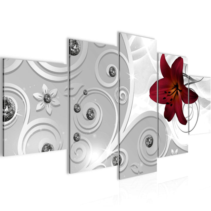 Runa Art Wandbilder Blumen Lilie 5 Teilig Bild auf Vlies Leinwand Deko Wohnzimmer Ornament Silber Ro