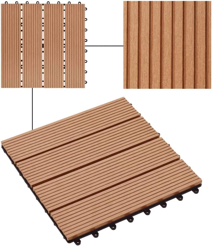 Festnight WPC Terrassendielen Terrassenplatten 30x30 cm 11er Spar Set für 1m² Braun in Holzoptik für