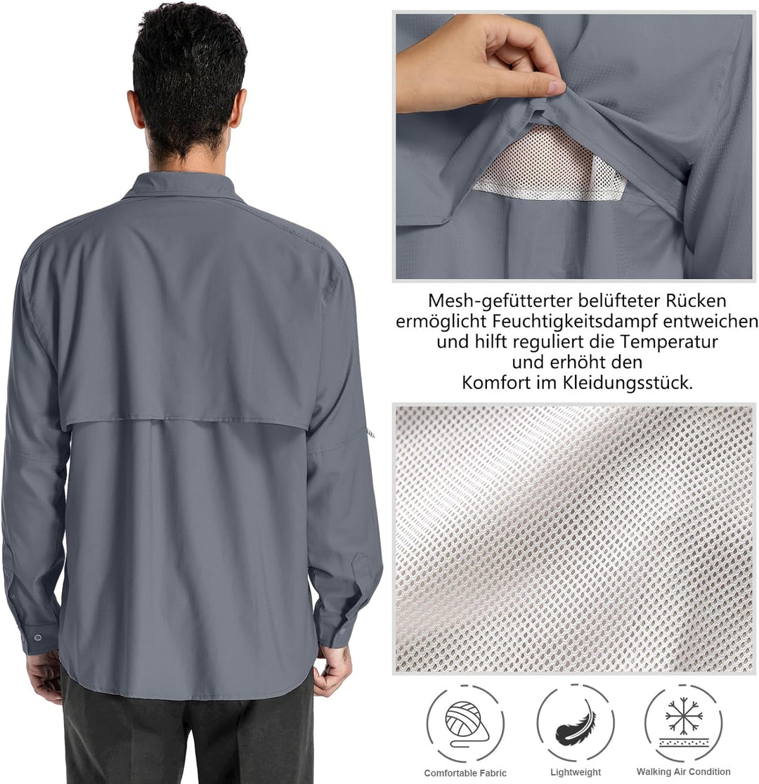 yeyity Outdoor Langarm Safari Hemd UPF50 UV Schutz Funktionshemd Atmungsaktiv Button Down Hemd für W