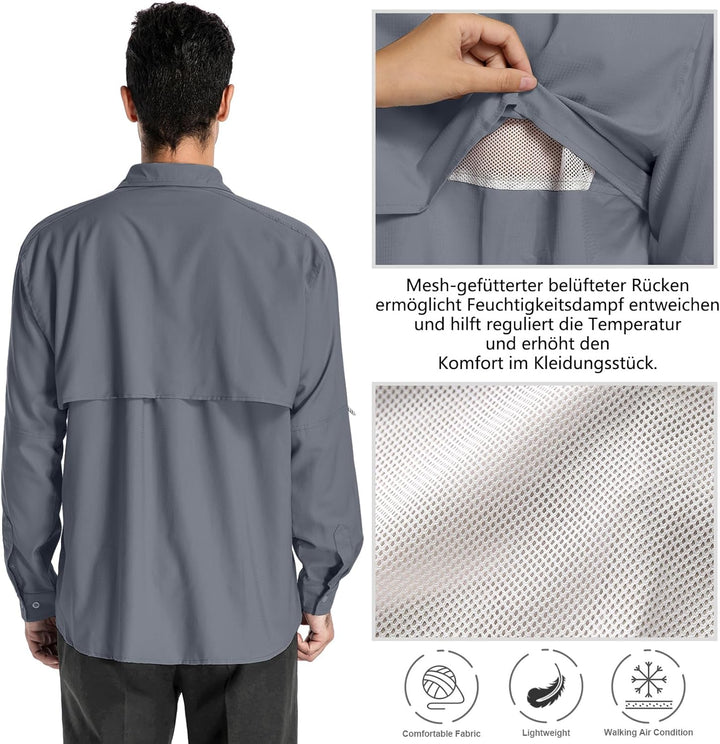 yeyity Outdoor Langarm Safari Hemd UPF50 UV Schutz Funktionshemd Atmungsaktiv Button Down Hemd für W