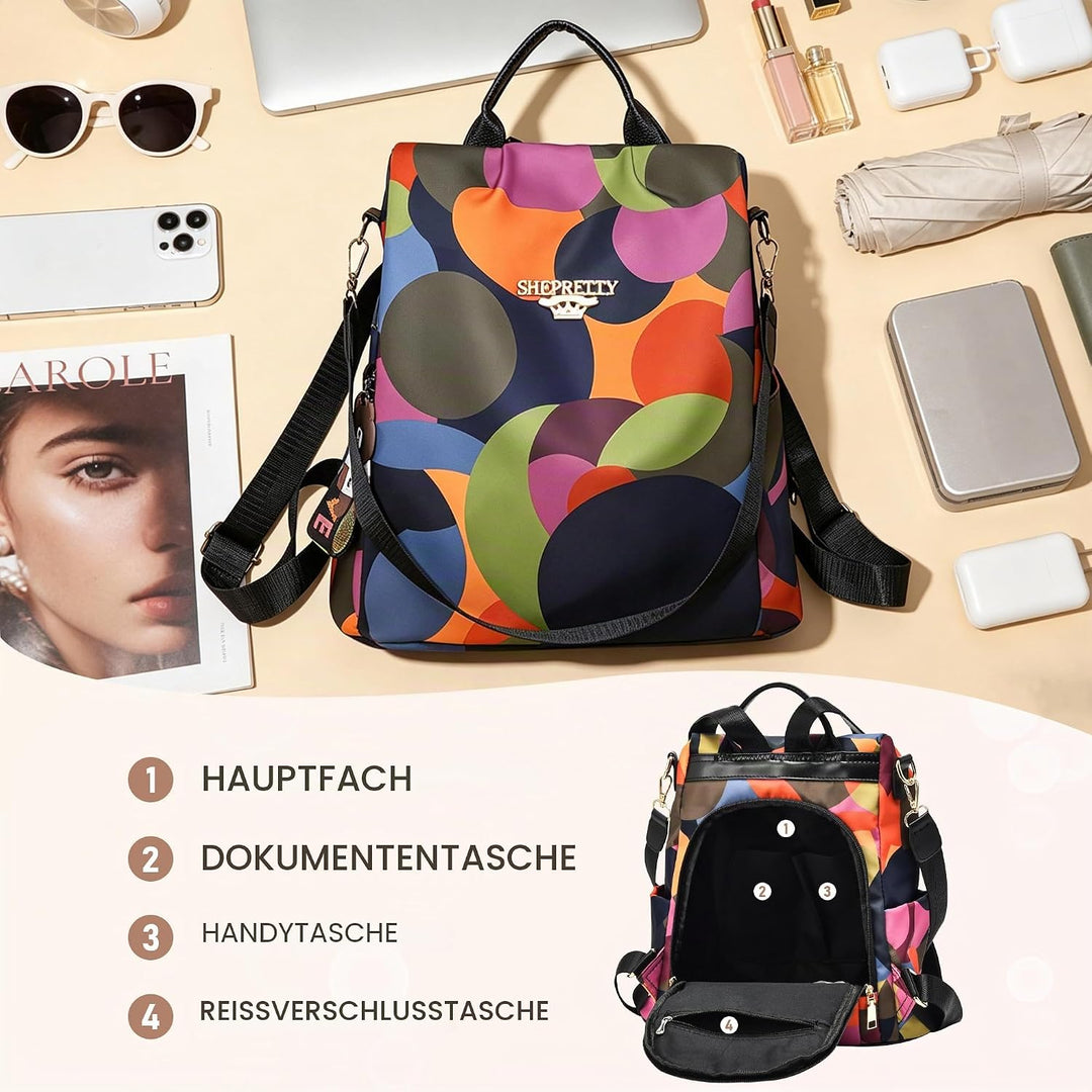 shepretty Damen Rucksack Anti Diebstahl Umhängetasche Multifunktions Schultaschen 8864-al911bunt 32*