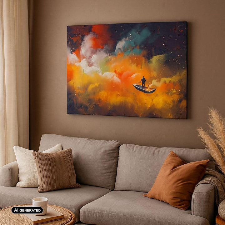 Bilder auf Leinwand 100x70cm Leinwandbild mit Rahmen Abstraktion Boot Gross Wanddeko Bild Schlafzimm