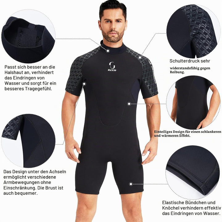 Neoprenanzug Damen Rückenreissverschluss Kurze Neoprenanzug Herren 3mm Neopren Kurzarm Neoprenanzug