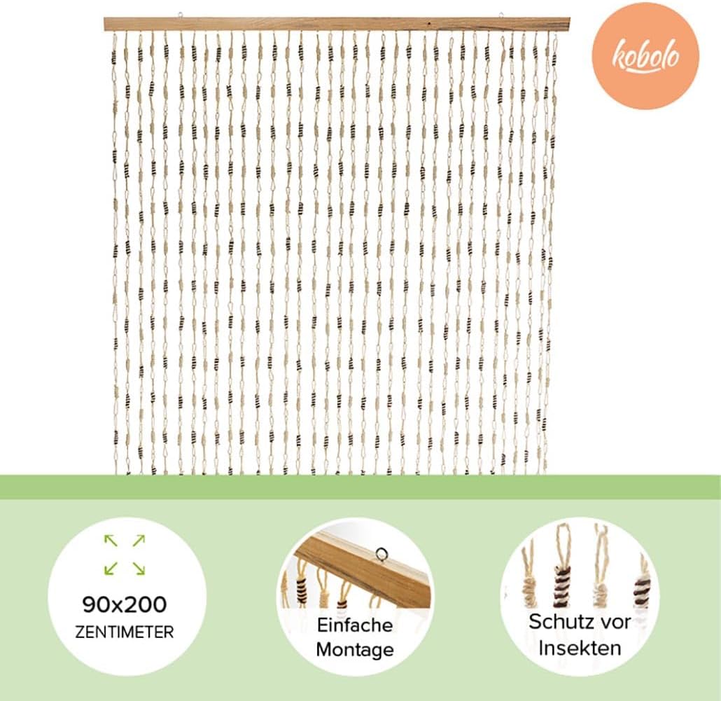Kobolo Türvorhang Papiervorhang Nature Papier beige braun 35 Stränge 90x200 cm - rechteckig - Indoor