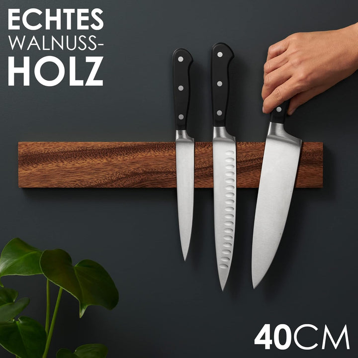 Magnetleiste Messer aus Walnussholz mit Extra Starkem Magnet - 40 cm - Messerhalter Magnetisch Holz