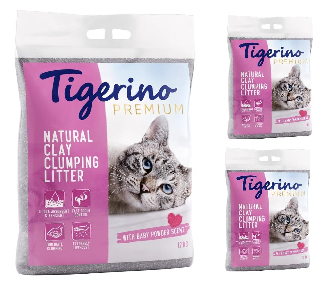 Tigerino Premium Katzenstreu | Babypuderduft | 3x12kg