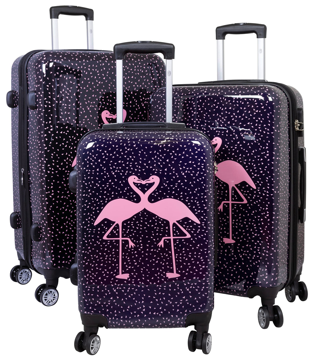 Trendyshop365 buntes Hartschalen Koffer-Set 3-teilig - Flamingo Motiv - 4 Rollen Tiermotiv Kofferset